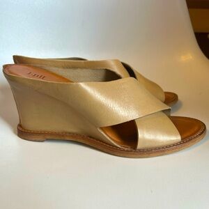 J. Jill Open Toe Criss Cross Strap Wedge Slip On Sandal Heel Tan Leather size 10